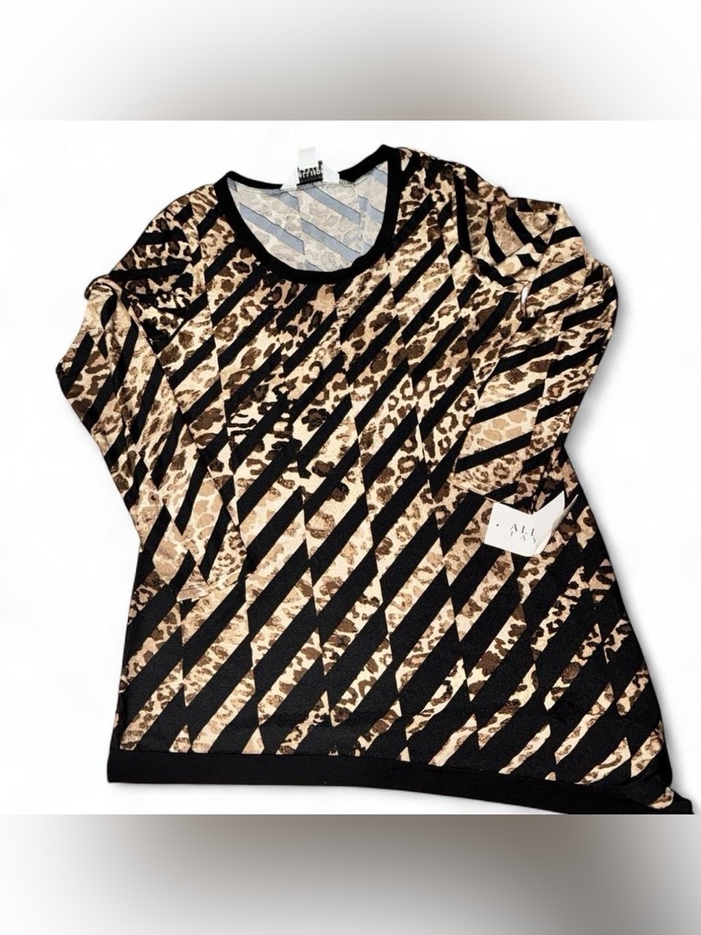 Allison Taylor Tunic Women’s L Top Black Brown Leopard  Asymmetrical Hem Y2K NWT
